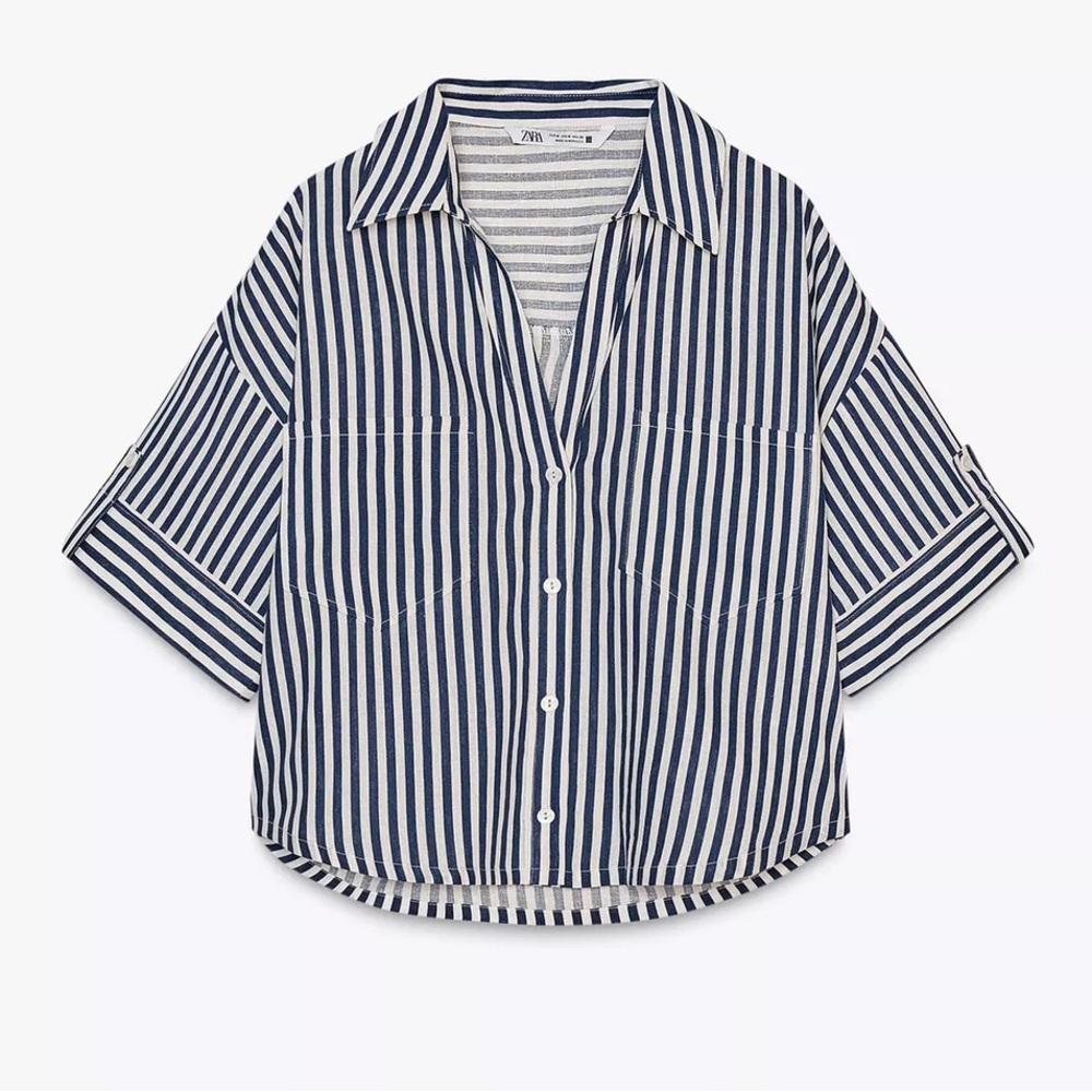 Zara Women’s Cropped Linen Blend Striped Shirt